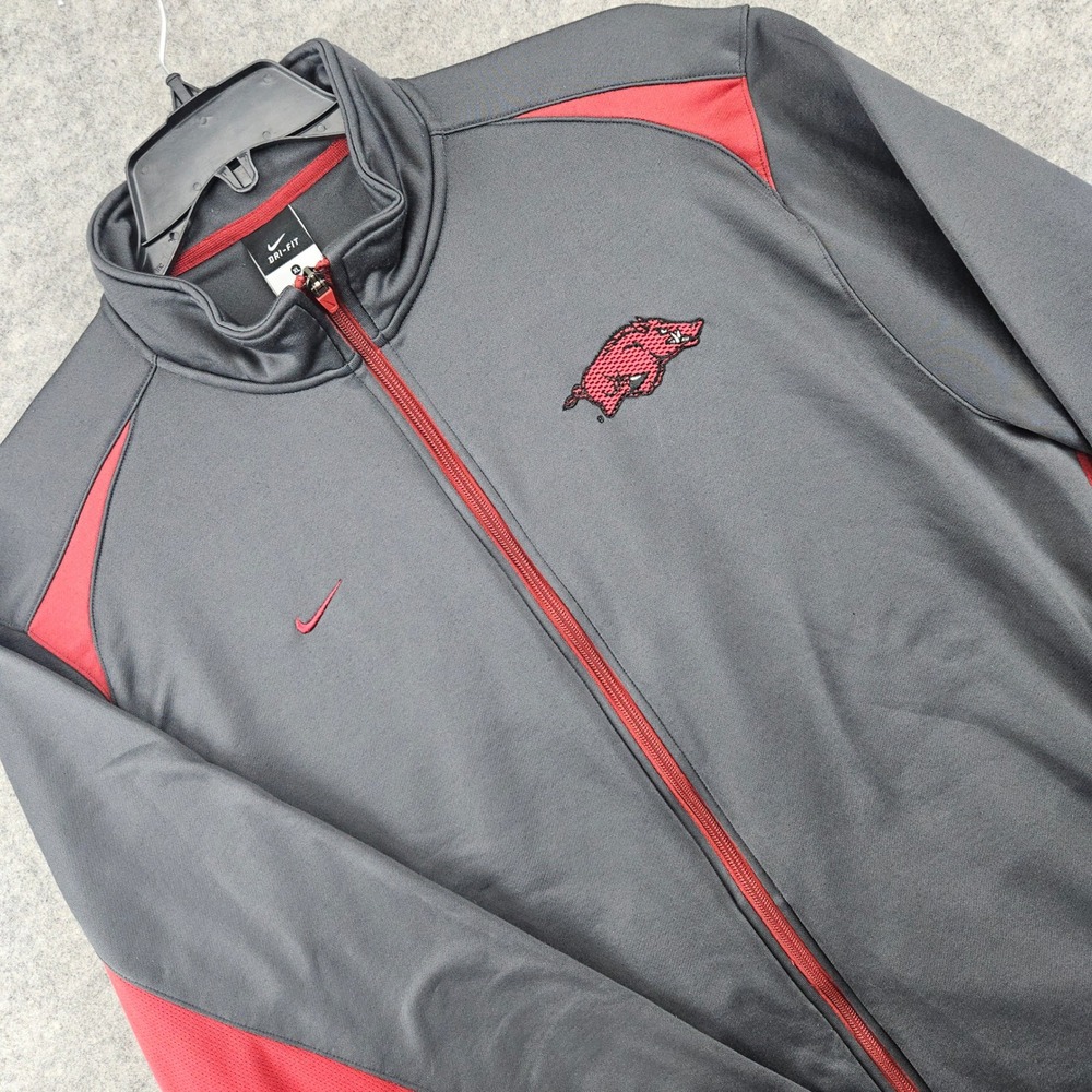 Nike Arkansas Razorbacks Jacket Men's XL Gray Red Dri-FIT Full Zip Embroidered